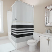 名前の付いたストライプ水平の黒 シャワーカーテン (インサイチュ)