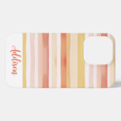 名前の付いたストライプ水色の色 iPhoneケース (裏面横)