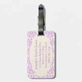 名前の付いたダマスク薄紫&クリームの荷物タグ ラゲッジタグ (裏面縦)