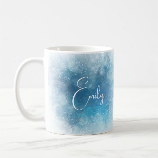 名前の付いたパーソナライズされた水色デザイン コーヒーマグカップ (左)