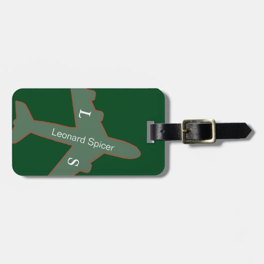 名前の付いたパーソナライズされた緑色の荷札 ラゲッジタグ (正面横)