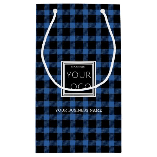 名前の付いたビジネスロゴ(プロモーション用青いプレード) スモールペーパーバッグ (裏面)