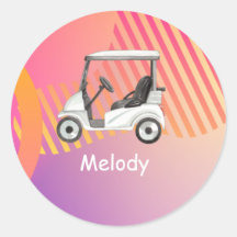 名前の付いたピンクのカラフル背景のゴルフカート