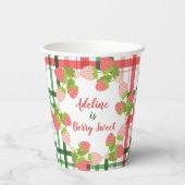 名前の付いたピンクの緑のプライドのイチゴ 紙コップ (裏面)