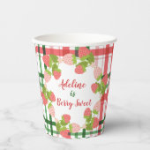 名前の付いたピンクの緑のプライドのイチゴ 紙コップ (正面)