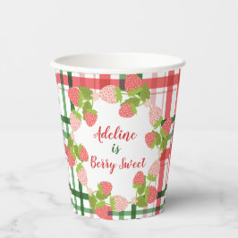 名前の付いたピンクの緑のプライドのイチゴ 紙コップ