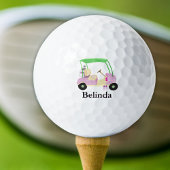 名前の付いたピンク色のグラマラスなゴルフカート ゴルフボール