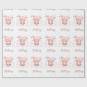 名前の付いたピンク色の雲パーソナライズされたにクマのテディ ラッピングペーパー (フラット)