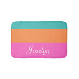 名前の付いたピンク、オレンジ、青の横線 バスマット
