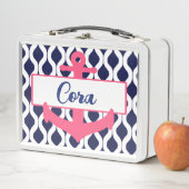 名前の付いたピンク、白航海の、青のいかり メタルランチボックス (インサイチュ)