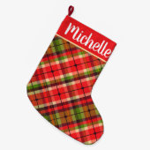 名前の付いたプレイド ラージクリスマスストッキング (正面 (吊り時))