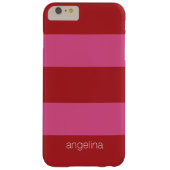 名前の付いたモダンピンクストライプの色の赤いパターン Case-Mate iPhoneケース (裏面)