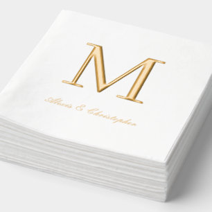 名前の付いたモノグラム結婚イニシャル金ゴールドのナプキン 箔ナプキン