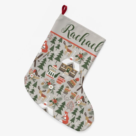 名前の付いた北欧クリスマスの要素 ラージクリスマスストッキング (正面 (吊り時))