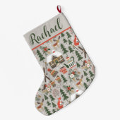 名前の付いた北欧クリスマスの要素 ラージクリスマスストッキング (裏面 (吊り時))