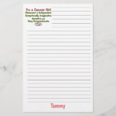 名前の付いた女の子のためのがん〔占星術の〕十二宮図のサイン 便箋 (正面)