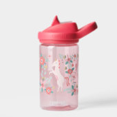 名前の付いた子供のユニコーンと花 ウォーターボトル (左面)