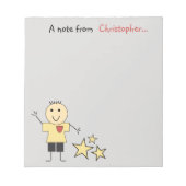 名前の付いた小柄な小柄な小柄な小柄な男の子灰色の赤い黄色 ノートパッド (正面)