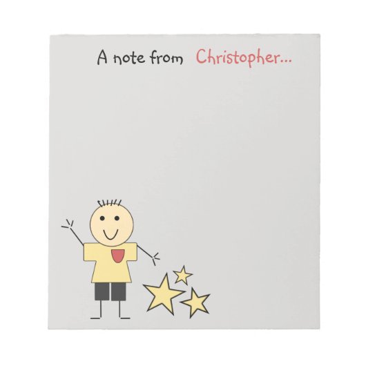 名前の付いた小柄な小柄な小柄な小柄な男の子灰色の赤い黄色 ノートパッド (正面)