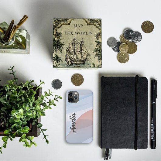 名前の付いた幾何学的な波のパステル色 Case-Mate iPhoneケース