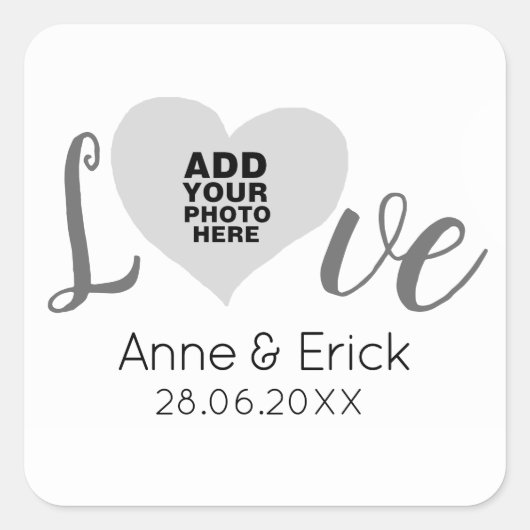 名前の付いた愛のハート枠の特別な写真 スクエアシール (正面)