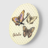 名前の付いた愛らしい水玉模様の蝶 ラージ壁時計 (傾斜)