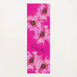 名前の付いた明るいピンクの花 ヨガマット