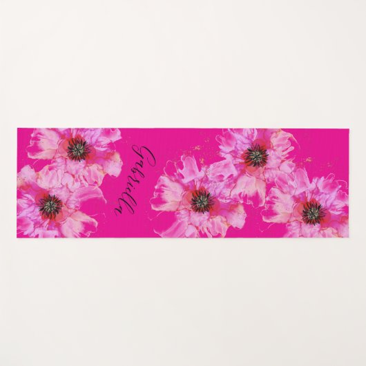 名前の付いた明るいピンクの花 ヨガマット (正面(横))