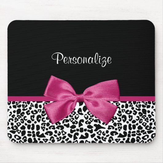 名前の付いた明るい濃いピンクのリボンヒョウの印刷 マウスパッド (正面)
