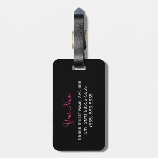 名前の付いた明るい濃いピンクのリボンヒョウの印刷 ラゲッジタグ (裏面縦)