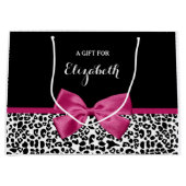 名前の付いた明るい濃いピンクのリボンヒョウの印刷 ラージペーパーバッグ (正面)