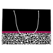 名前の付いた明るい濃いピンクのリボンヒョウの印刷 ラージペーパーバッグ (裏面)