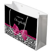 名前の付いた明るい濃いピンクのリボンヒョウの印刷 ラージペーパーバッグ (正面アングル)