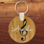 名前の付いた木材のミュージカルノート キーホルダー (正面)