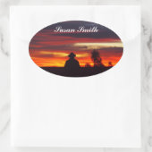 名前の付いた楕円形の写真シール – 夕日の出 楕円形シール (バッグ)