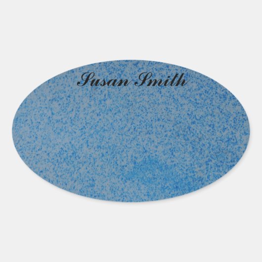 名前の付いた楕円形の写真ステッカー – ランダムな青い斑点 楕円形シール (正面)