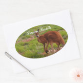 名前の付いた楕円形の写真ステッカー – 赤いカンガルー 楕円形シール (封筒)