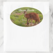 名前の付いた楕円形の写真ステッカー – 赤いカンガルー 楕円形シール (バッグ)