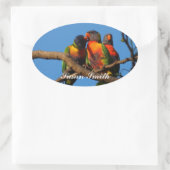 名前の付いた楕円形の写真ステッカー – Rainbow Lorikeet 楕円形シール (バッグ)