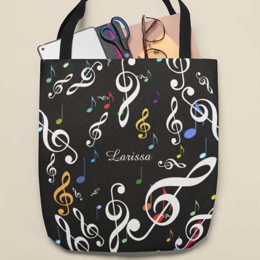 名前の付いた楽譜のオールオーバーのトートバッグ トートバッグ