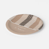 名前の付いた洗練されたストライプ茶色のシェブロン ペーパープレート (アングル)