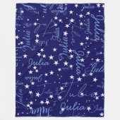 名前の付いた濃い青い空の斑点のある星 フリースブランケット (正面)