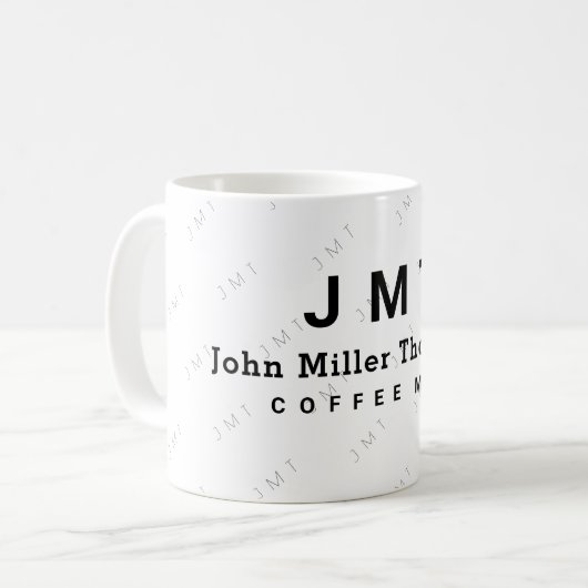 名前の付いた白いマグカップのモノグラム コーヒーマグカップ (正面左)