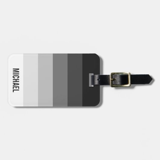名前の付いた白黒のグラデストライプーション ラゲッジタグ (正面横)