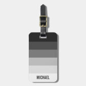 名前の付いた白黒のグラデストライプーション ラゲッジタグ (正面縦)