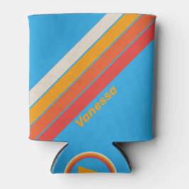 名前の付いた色あせたサーフストライプブルーのオプション 缶クーラー