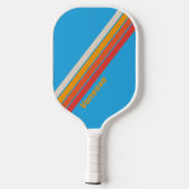名前の付いた色あせストライプのたサーフブルー ピックルボールラケット (裏面)