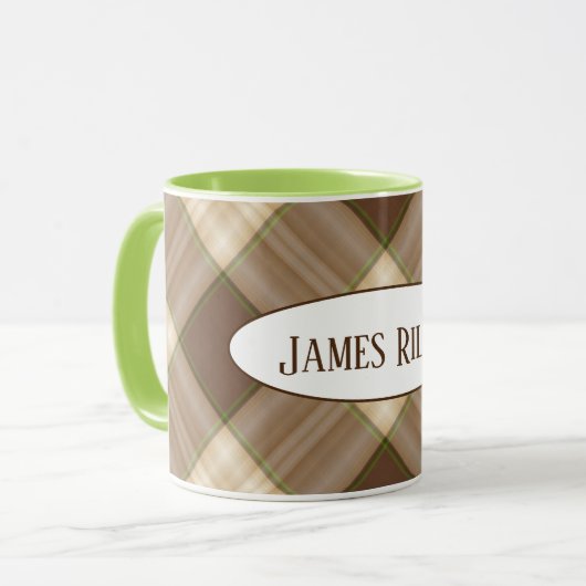 名前の付いた茶色の格子模様 マグカップ (正面左)