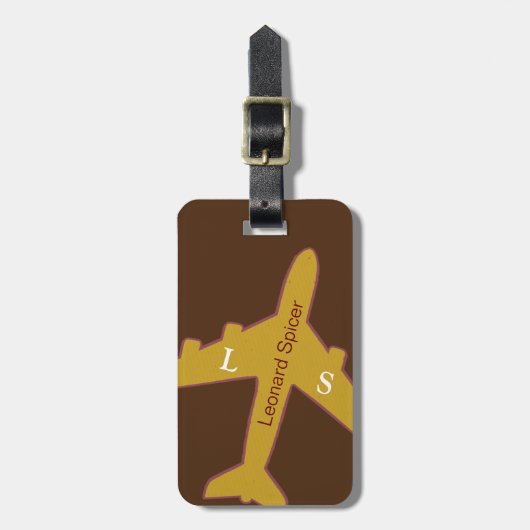名前の付いた茶色パーソナライズされたの荷物タグ ラゲッジタグ (正面縦)