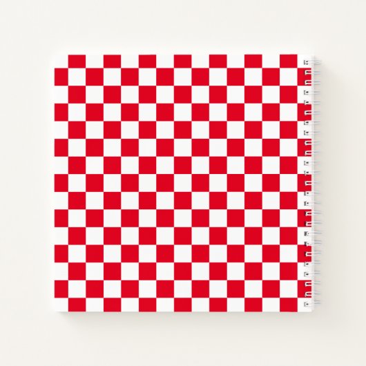名前の付いた赤いク市松模様にロアチカル文字 ノートブック (裏面)